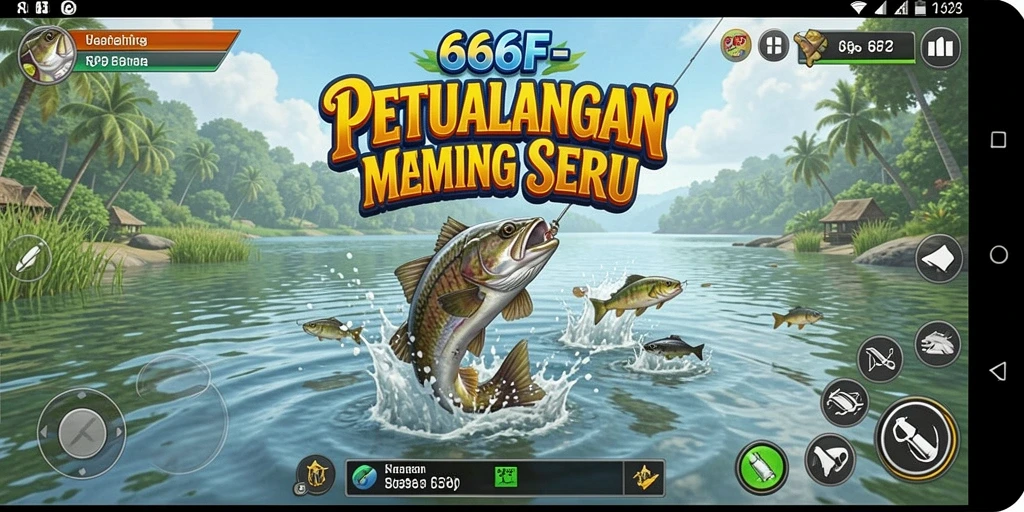 Tangkapan besar di dalam game 666F dengan pemandangan indah.