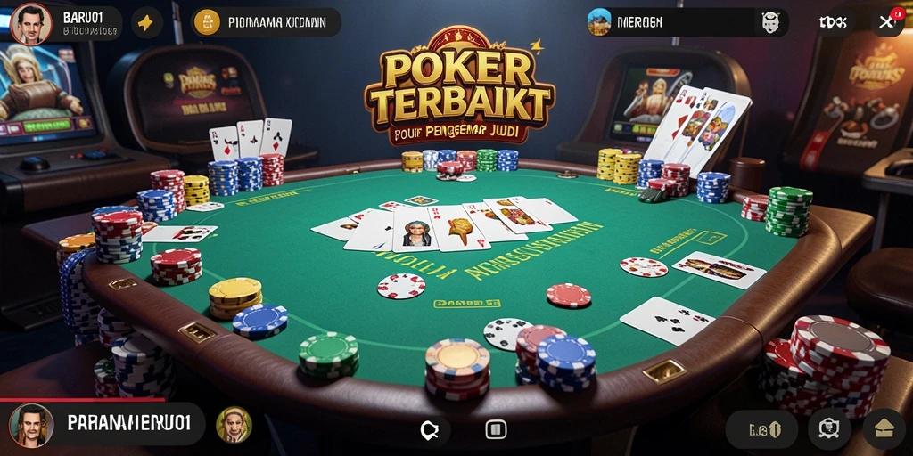 Tampilan screenshot yang menunjukkan aksi di meja poker BARU01.