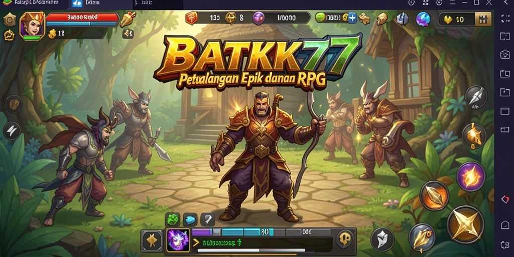 Tangkapan layar gameplay <strong>BATIK77</strong> yang menunjukkan pertarungan epik dan eksplorasi dunia.