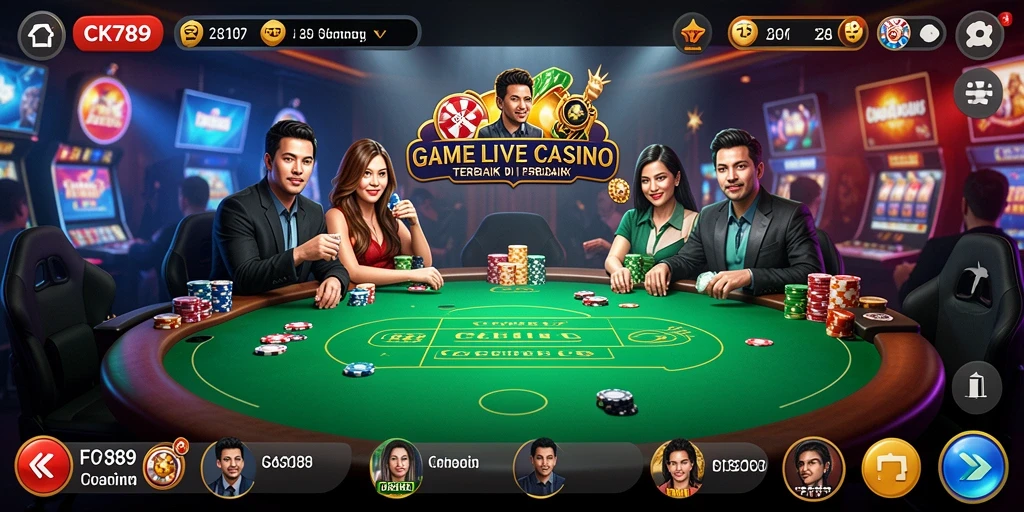 Screenshot gameplay CK789 menampilkan dealer langsung yang ramah dan permainan yang mendebarkan.