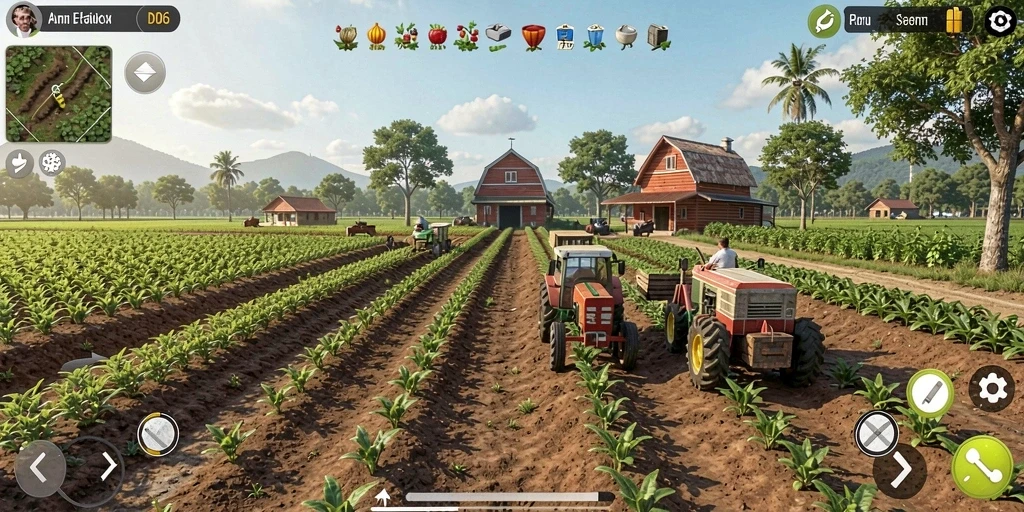 Tampilan gameplay D06 yang menarik dengan aktivitas bertani.