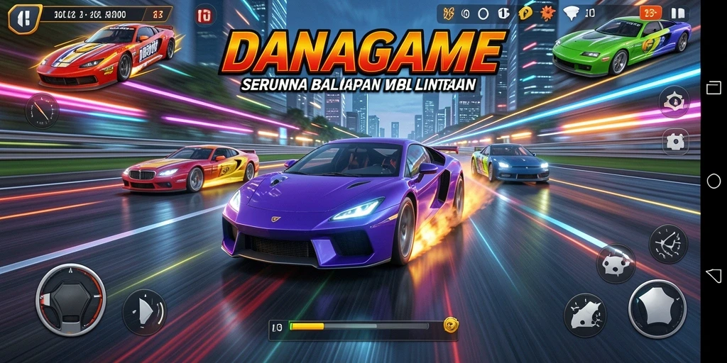 Tampilan gameplay menegangkan dalam balapan mobil.