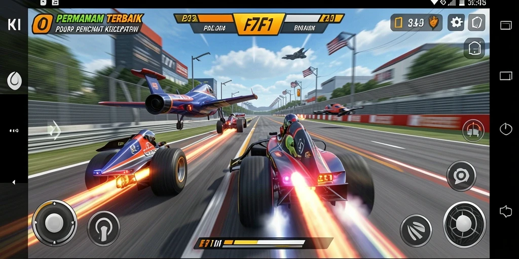Tampilan gameplay balap F7F7 yang mendebarkan.