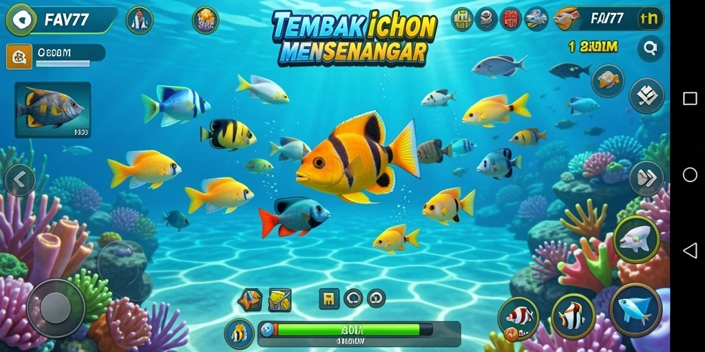 Screenshot gameplay menampilkan aksi menembak ikan yang seru di FAV77.
