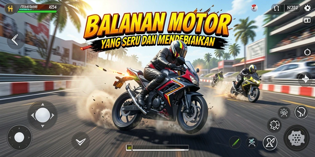 Gameplay K234 dengan intensitas balapan motor yang mendebarkan.
