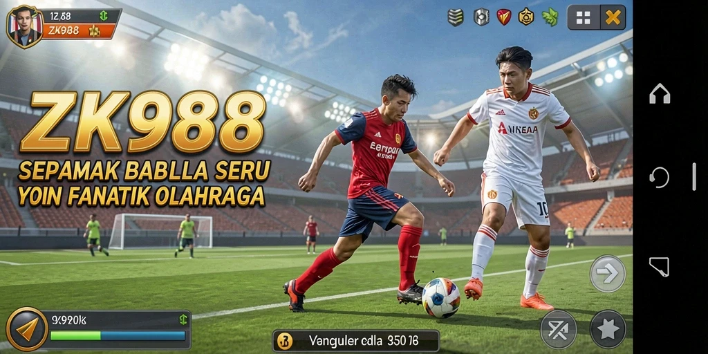 Tampilan gameplay ZK988 dengan aksi sepak bola yang mendebarkan.